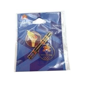 Salt Lake City 2002 Olympic Pin Torch Ski Design Sealed Official Licensed In Bag
